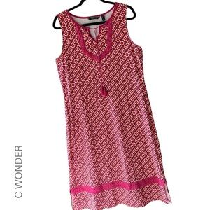 C WONDER | NWOT SLEEVELESS  KNIT MIDI DRESS SANGRIA LACE TASSEL TIES | MEDIUM